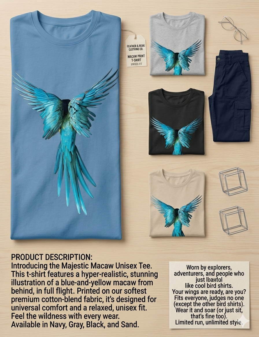 Blue Macaw Unisex Oversized Standard T-Shirt